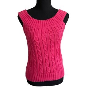 Ralph Lauren Womens Hot Pink Cable Knit Cotton Sweater Vest M Preppy Academia